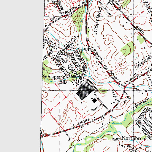 Topographic Map of Whispering Hills, TN