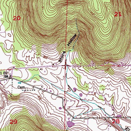 Topographic Map of Stone Hollow, AL