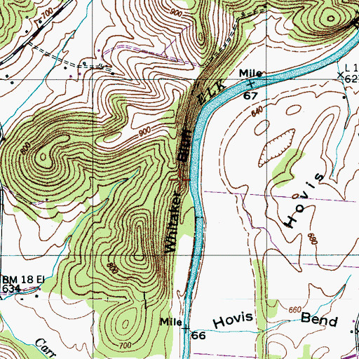 Topographic Map of Whitaker Bluff, TN