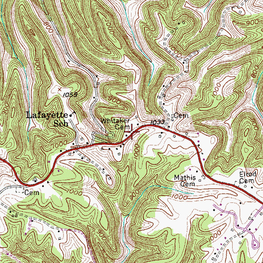 Topographic Map of Whitaker Cemetery, TN