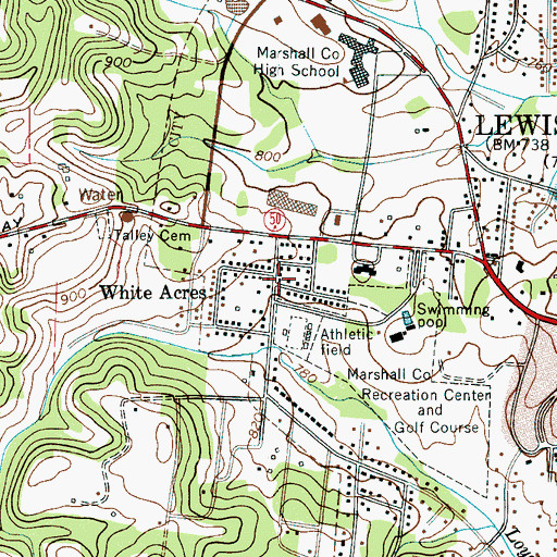 Topographic Map of White Acres, TN