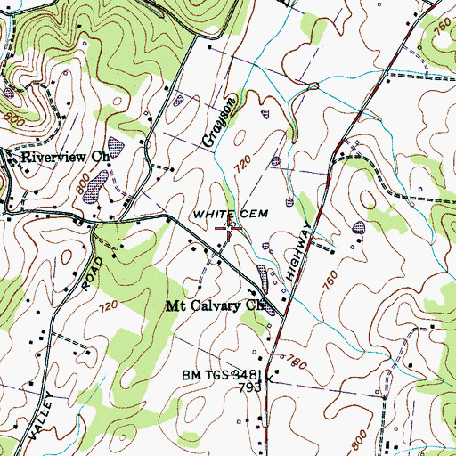 Topographic Map of White Cemetery, TN