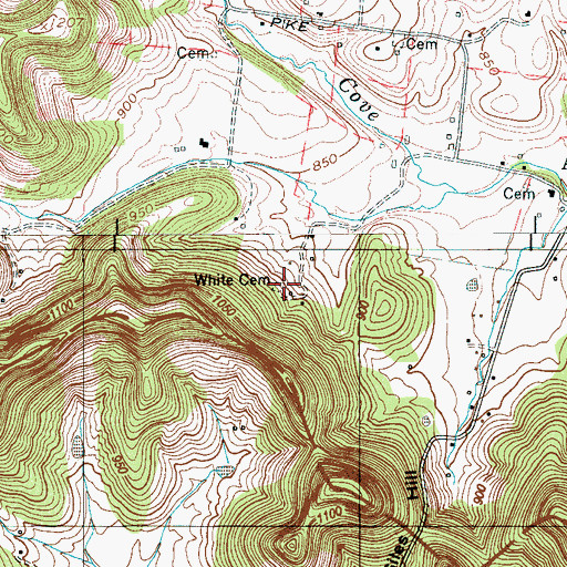 Topographic Map of White Cemetery, TN