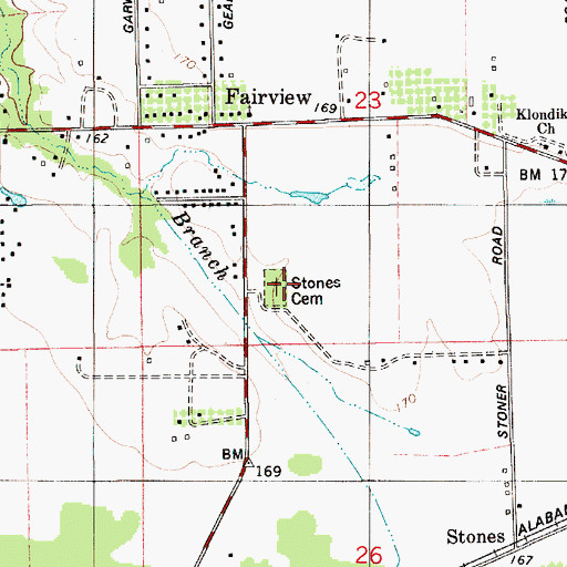 Topographic Map of Stones Cemetery, AL