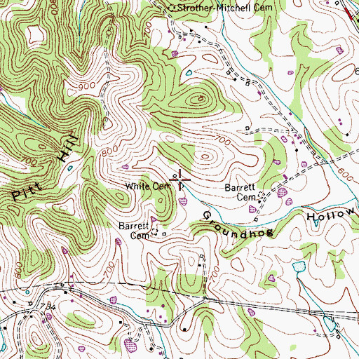 Topographic Map of White Cemetery, TN