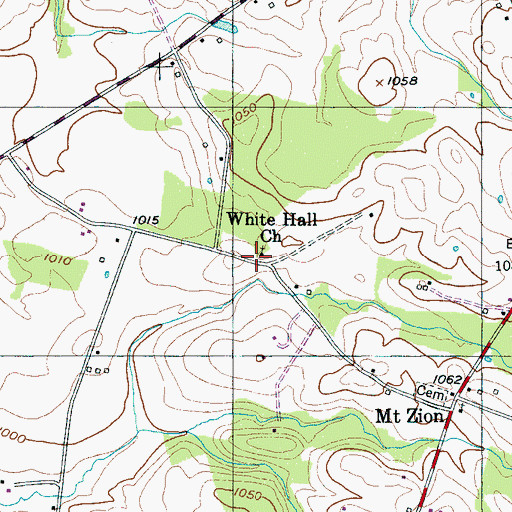 Topographic Map of White Hall Church, TN