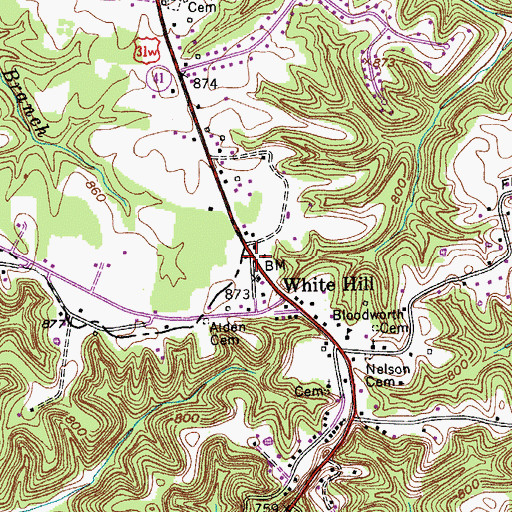 Topographic Map of White Hill, TN