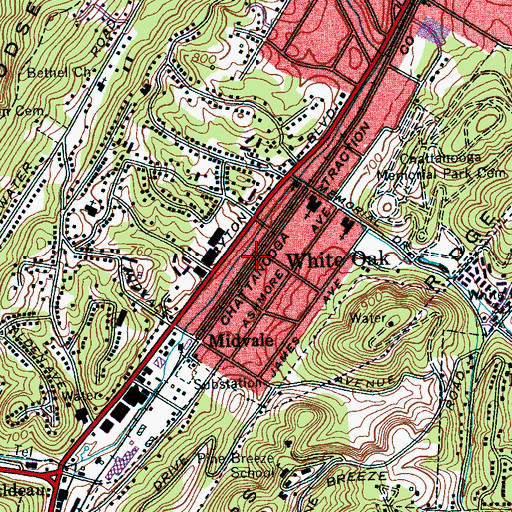 Topographic Map of White Oak, TN