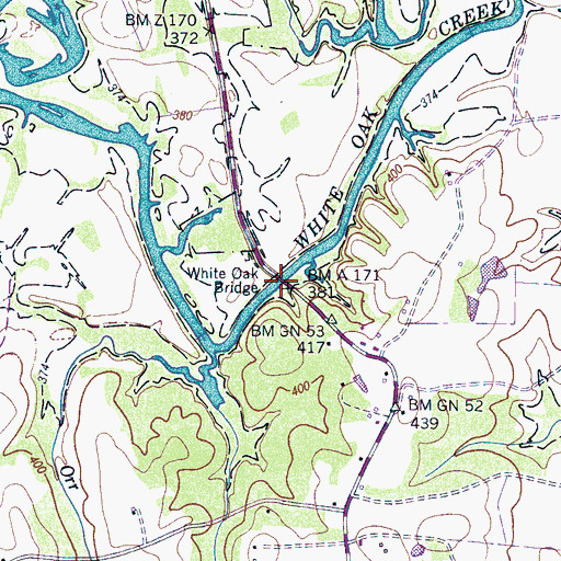 Topographic Map of White Oak Bridge, TN