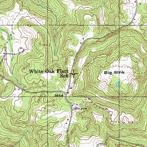 Topographic Map of White Oak Flatt School, TN