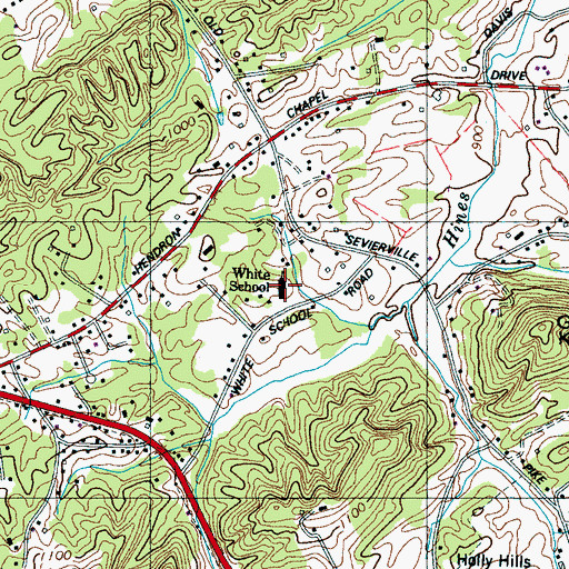 Topographic Map of White School, TN