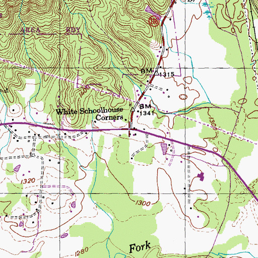 Topographic Map of White Schoolhouse Corners, TN