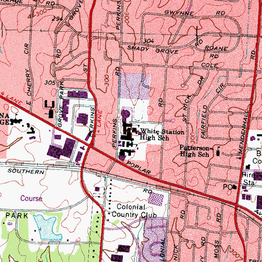 Topographic Map of White Station High School, TN