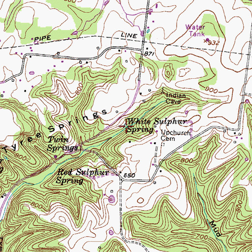 Topographic Map of White Sulphur Spring, TN