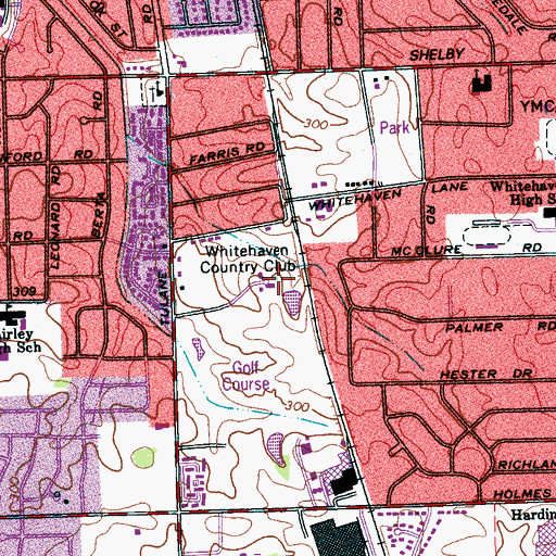 Topographic Map of Whitehaven Country Club, TN