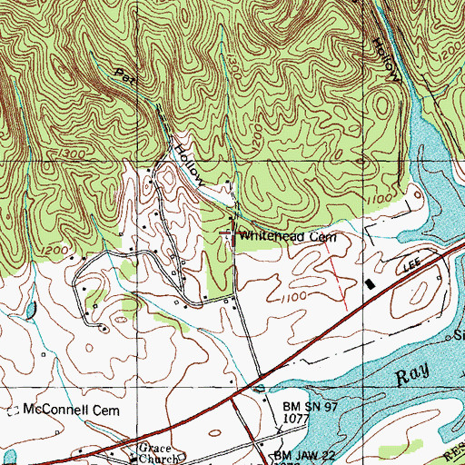 Topographic Map of Whitehead Cemetery, TN