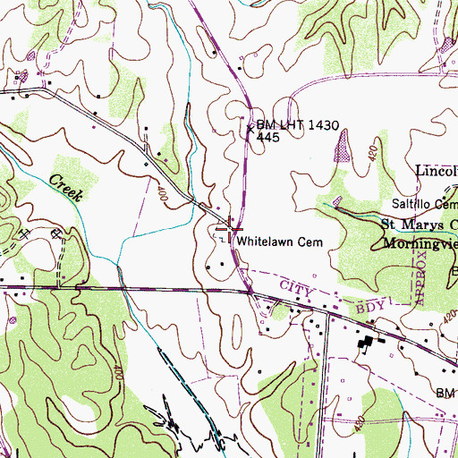 Topographic Map of Whitelawn Cemetery, TN