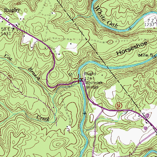 Topographic Map of Whiteoak Bridge, TN