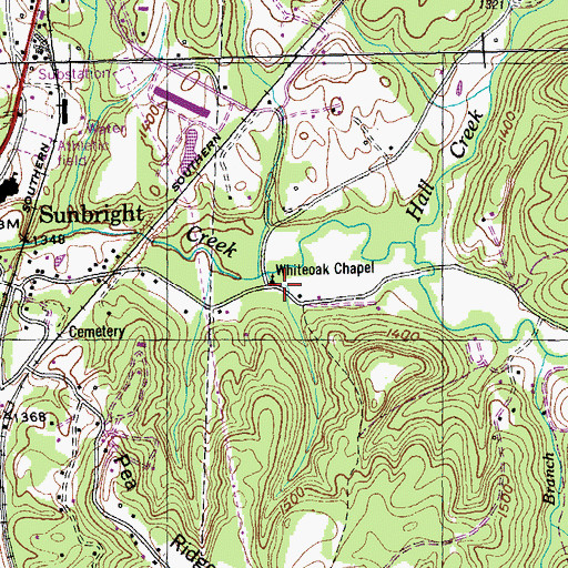 Topographic Map of Whiteoak Chapel, TN