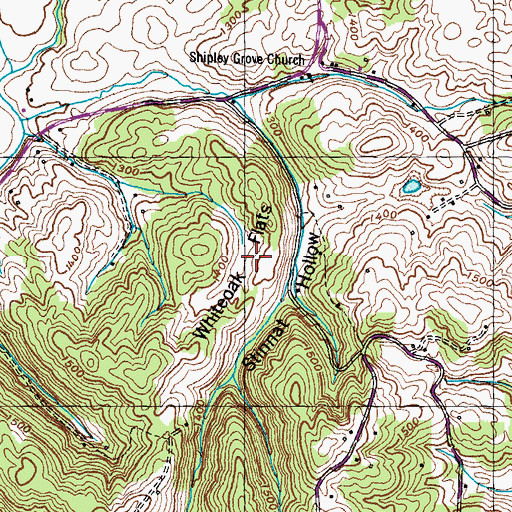 Topographic Map of Whiteoak Flats, TN