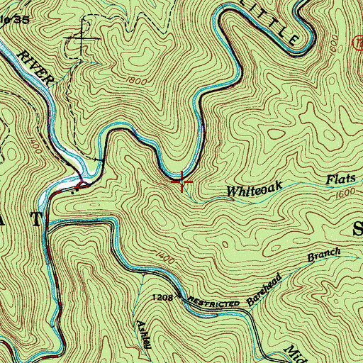 Topographic Map of Whiteoak Flats Branch, TN
