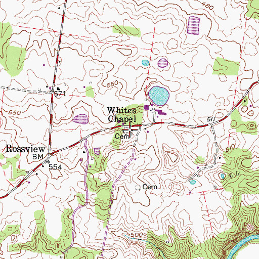 Topographic Map of Whites Chapel, TN
