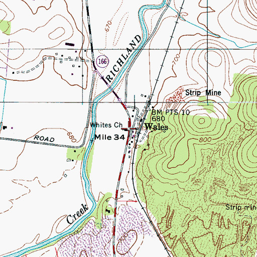 Topographic Map of Whites Church, TN