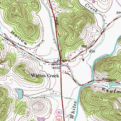 Topographic Map of Whites Creek, TN