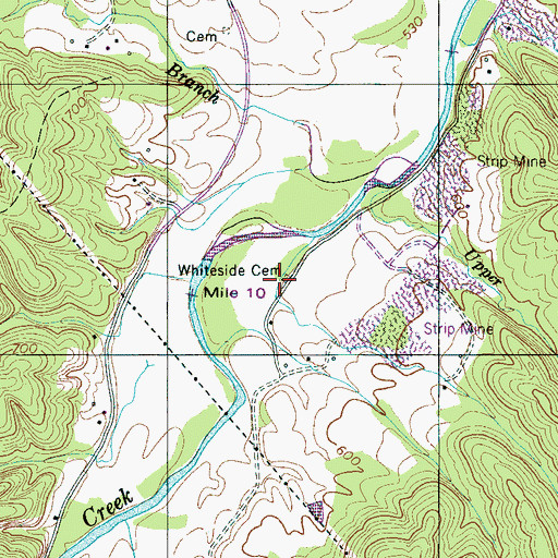 Topographic Map of Whiteside Cemetery, TN