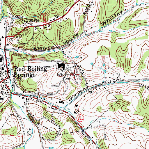 Topographic Map of Whitley Cemetery, TN