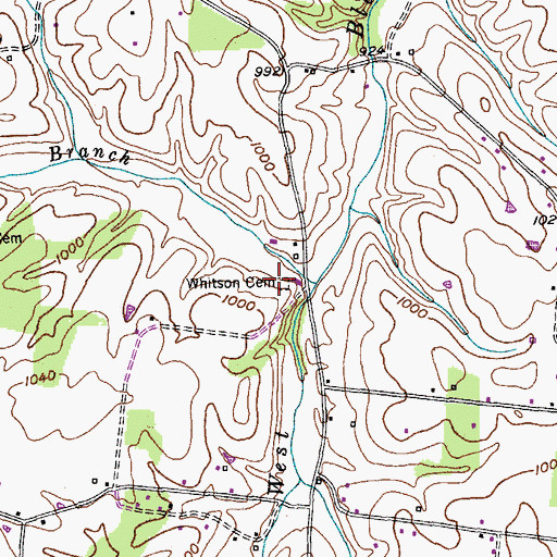 Topographic Map of Whitson Cemetery, TN