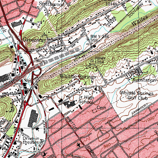 Topographic Map of Whittle Springs, TN
