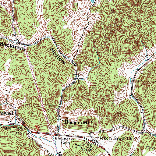 Topographic Map of Wickham Hollow, TN