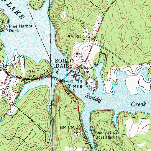 Topographic Map of Wilcox Cemetery, TN