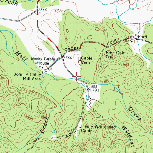 Topographic Map of Wildcat Branch, TN