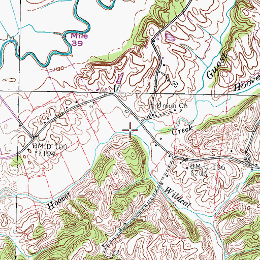 Topographic Map of Wildcat Branch, TN