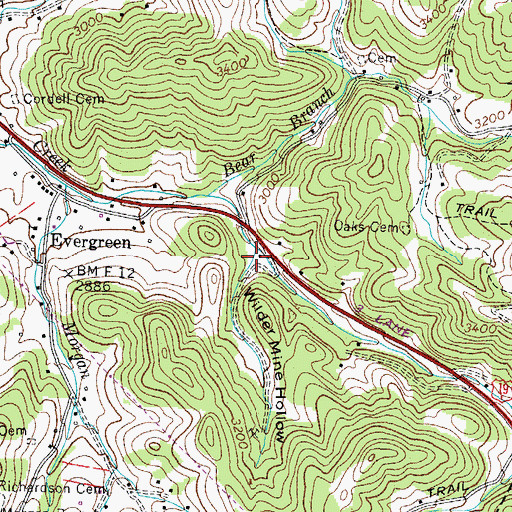 Topographic Map of Wilder Mine Hollow, TN