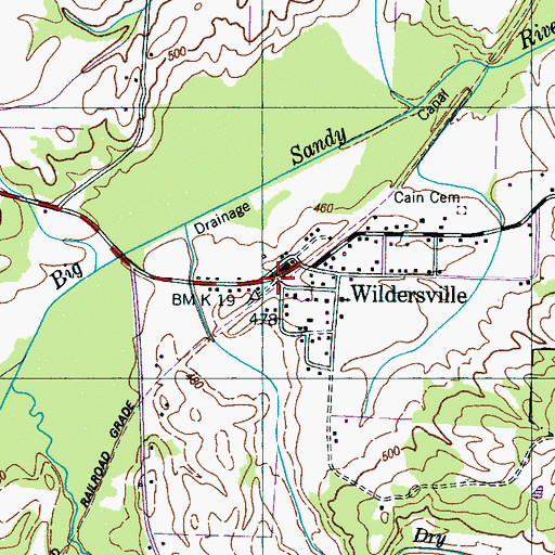 Topographic Map of Wildersville, TN