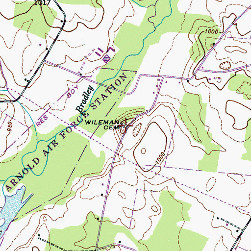 Topographic Map of Wileman Cemetery, TN