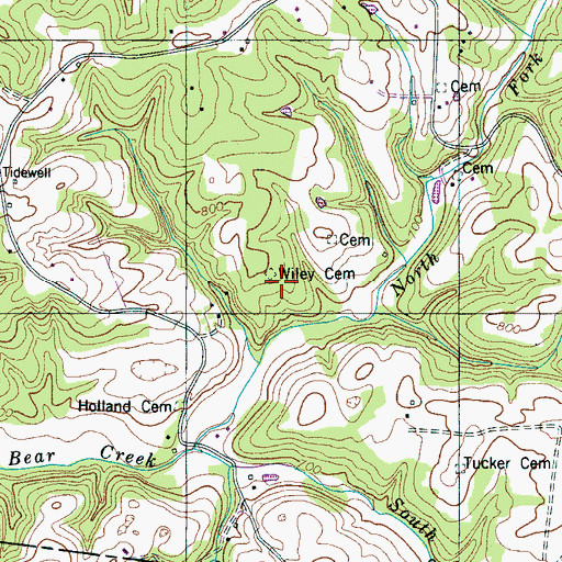 Topographic Map of Wiley Cemetery, TN