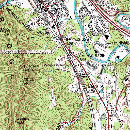 Topographic Map of Wiley Cemetery, TN