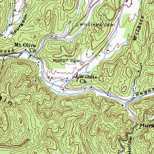 Topographic Map of Wilhite Church, TN