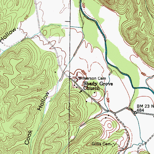 Topographic Map of Wilkerson Cemetery, TN