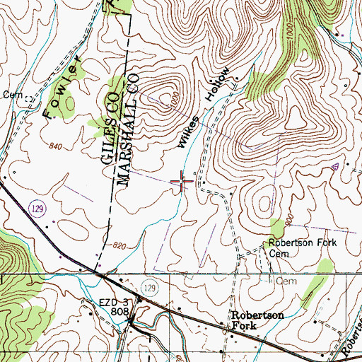 Topographic Map of Wilkes Hollow, TN