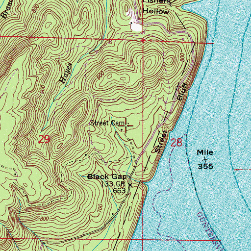 Topographic Map of Street Cemetery, AL
