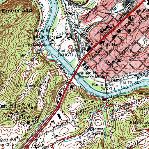 Topographic Map of William Hamilton Browder Bridge, TN