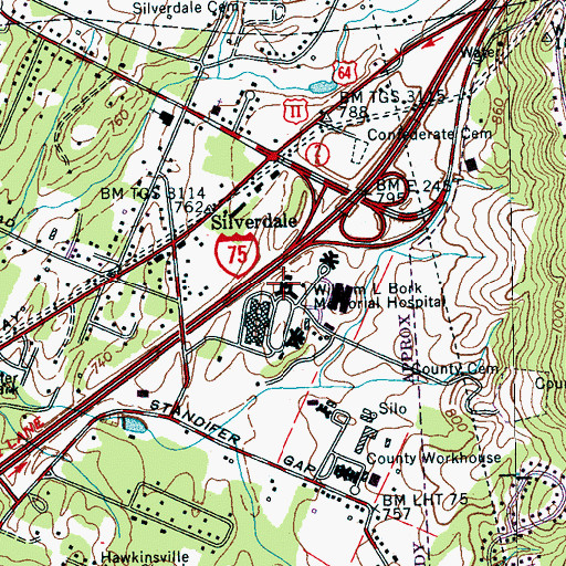 Topographic Map of William L Bork Memorial Hospital, TN