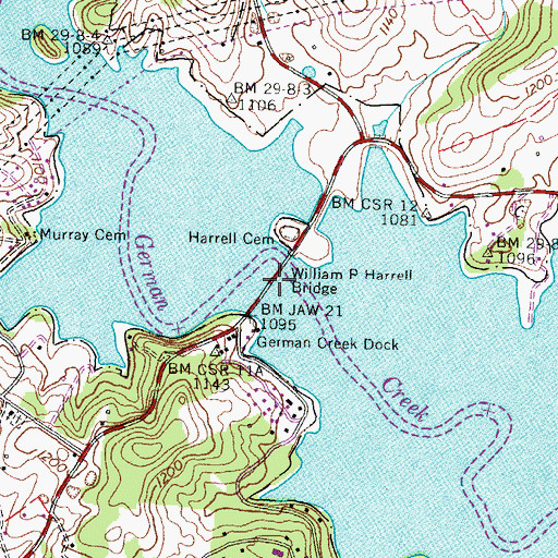 Topographic Map of William P Harrell Bridge, TN