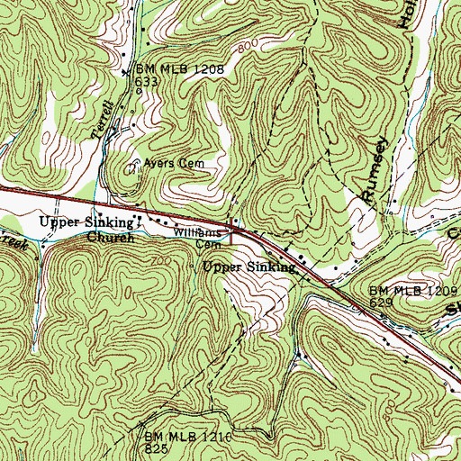 Topographic Map of Williams Cemetery, TN