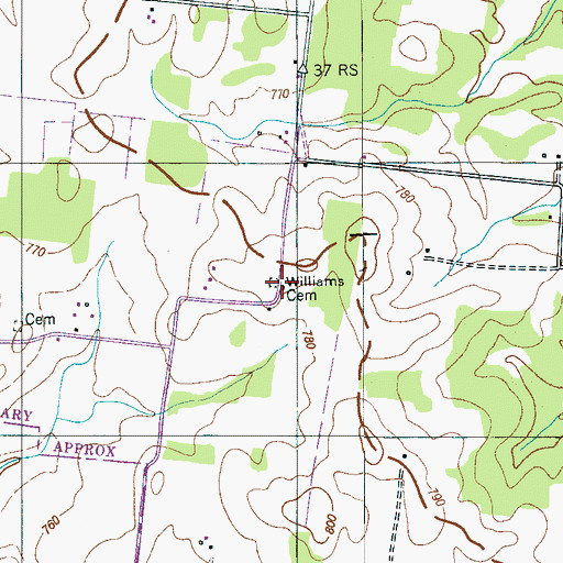 Topographic Map of Williams Cemetery, TN